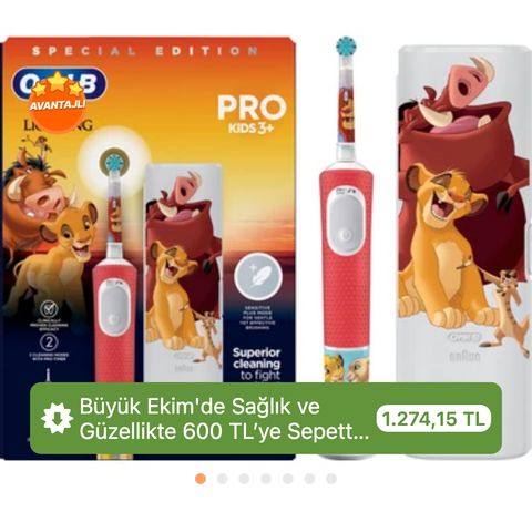 Oral-B Vitality Pro Lion King Özel Seri Çocuklar İçin Şarj Edilebilir Diş Fırçası