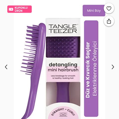 Tangle Teezer The Ultimate Detangler Fresh Purple Eletriklenme Önleyici Mini Boy Tarak (Düz ve Kıvırcık Saçlar)